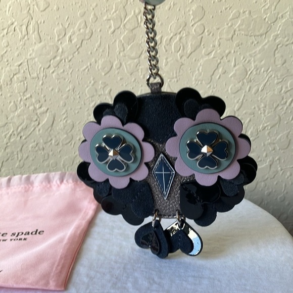 Kate Spade: Nightcap “Baby Zibbi” Owl Leather Keychain/Charm- Silver Tone- 7” - Picture 4 of 16